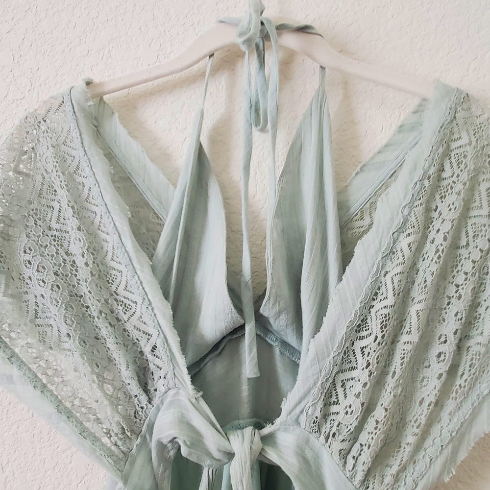 Promesa Saving Grace Sage Green High Low Above Knee Boho Halter Dress S Boho NWT - Picture 11 of 15